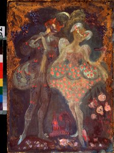 Amor og en faun. Verk av Sergei Yurievich Sudeykin (Serge Soudeikine) (1882-1946), tempera på papp. Russisk kunst, tidlig på 1900-tallet. Statens kunstmuseum for republikken Tatarstan, Kazan (Russland). av Sergei Yurevich Sudeikin