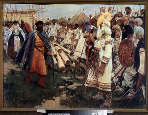 ""Kristendom og hedendom"" Kristning av Ukraina - Allegori av de to religionene ansikt til ansikt - Maleri av Sergei Ivanov (1864-1910) 1909 Regionalt kunstmuseum, Simferopol