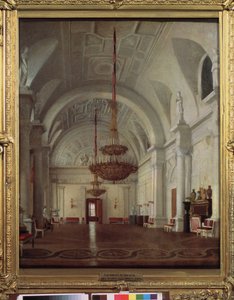 Utsikt over den hvite salen til vinterpalasset i St. Petersburg. Maleri av Sergey (Sergei, Sergei) Konstantinovich Zaryanko (Zarianko) (1818-1870), olje på lerret. russisk kunst