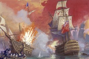 Britisk sjøslag med franskmennene under Napoleonskrigene (gouache på papir)