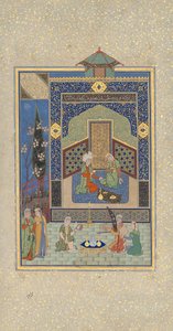 Bahram Gur i det turkise palasset onsdag, Folio 216 fra en Khamsa...AH 931AD1524-25 av Shaikh Zada