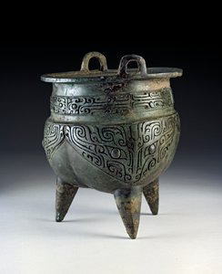 Li-fartøy, med taotie-designet, Erligang-perioden, Shang-dynastiet, ca. 1500-1050 f.Kr. (bronse)