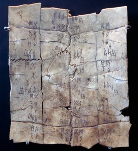 Piktogram på skilpaddeplastron med spådomstekst (skilpaddeplastron)