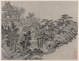 Tolv utsikt over Tiger Hill, Suzhou: Skyklatrepaviljong av Shen Zhou