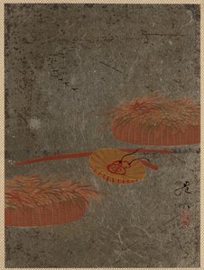 Blomsterkurver og bondehatt, ca. 1880-tallet. av Shibata Zeshin