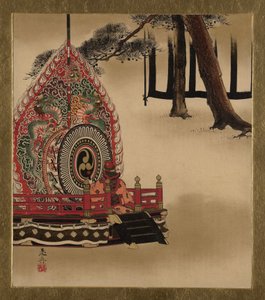 Lakkmalerier av forskjellige emner: Tromme for Gagaku-dans, 1882. av Shibata Zeshin