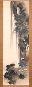 Li Bai Gazing At A Waterfall (blekk og farge på silke) av Shibata Zeshin