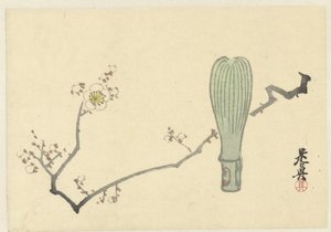 Plommeblomst og en tevisp av Shibata Zeshin