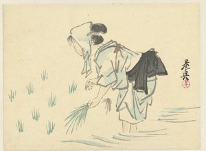 Kvinne som planter ris av Shibata Zeshin