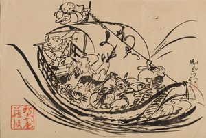 Treblokktrykk - Takarabune, c1800-tallet av Shigematsu Enrosai