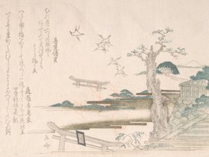 Spring Rain Collection Harusame shu, vol. 2: Traner ved Tsurugaoka Hachimango-helligdommen i ..., 1810-årene. av Shinsai