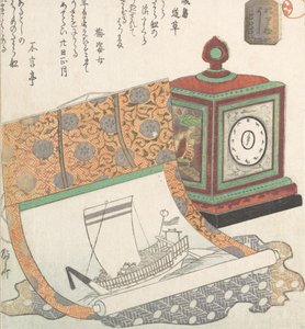 Table-Clock and Kakemono of a Treasure Boat, 1800-tallet., 1800-tallet. av Shinsai