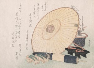 Paraplyer og Geta japanske tresandaler, sannsynligvis 1816., sannsynligvis 1816.