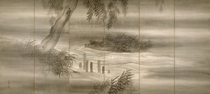 Elvelandskap med ildfluer, 1874 av Shiokawa Bunrin