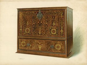 Skap innlagt med Marqueterie, eiendom til Sir George Donaldson (chromolitho)