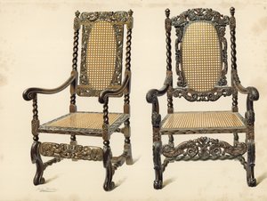 Stol, eiendom til P Macquoid; Stol, eiendom til Arthur S Cope (chromolitho)