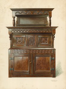 Oak Court Cupboard (Tridarn), eiendom til H Clarence Whaite (chromolitho) av Shirley Charles Llewellyn Slocombe