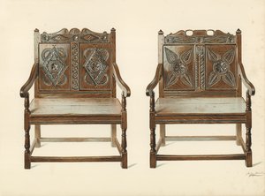 Oak Double Chairs (walisisk), eiendom til H Clarence Whaite (chromolitho) av Shirley Charles Llewellyn Slocombe