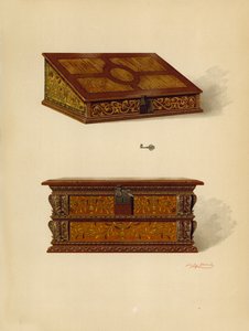 Oak Inlaid Box, eiendom til Edward Quilter; Oak Inlaid Box, eiendom til Edward Quilter (chromolitho)