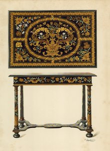 Bord innlagt med Marqueterie, eiendom til Lord Zouche av Haryngworth (chromolitho)