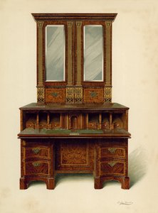 Valnøtt innlagt skriveskap, eiendom til Alfred A de Pass (chromolitho) av Shirley Charles Llewellyn Slocombe