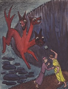 Dante og Virgil med trehodet monster, 1951. av Shirley Markham