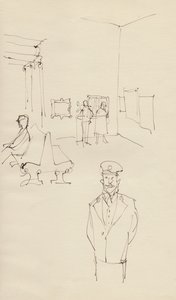 Vakt i et kunstgalleri, c1950. av Shirley Markham