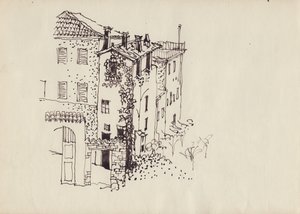 Hus med mansardtak, Italia, c1950. av Shirley Markham