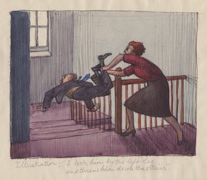'Jeg tok ham i venstre ben og kastet ham ned trappene', 1952. av Shirley Markham
