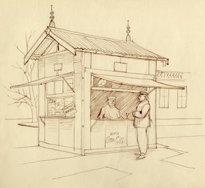 Kiosk som selger drinker, Paris, Frankrike, c1951. av Shirley Markham