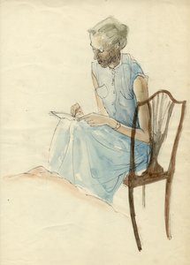 Sittende kvinne skriver, 1952. av Shirley Markham