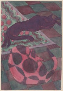 Sovende hund og katt, c1951. av Shirley Markham