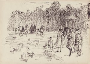 Swans on the Round Pond i Kensington Gardens, London, c1950. av Shirley Markham