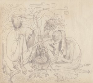 Tre hekser, c1950. av Shirley Markham