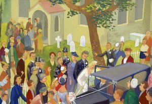 Bryllupsgruppe i kirkegården, c1948. av Shirley Markham
