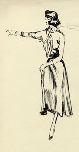Kvinne i helskjørt med utstrakt arm, c1950. av Shirley Markham