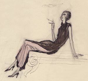 Kvinne som røyker, ca 1950. av Shirley Markham