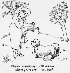 Kvinne med hund, ca 1950. av Shirley Markham