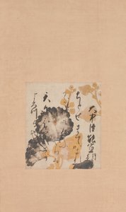 Dikt av Onakatomi Yoshinobu med undermaling av stokkroser, tidlig på 1600-tallet av Shokado Shojo