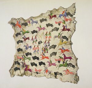 Bøffeljakt (pigment på elgskinn) av Shoshone Katsikodi School
