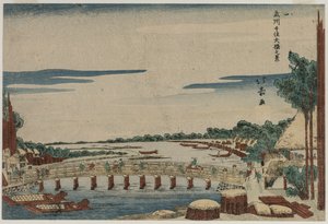 En utsikt over den store broen ved Senju i Musashi-provinsen, ca. 1820-årene.