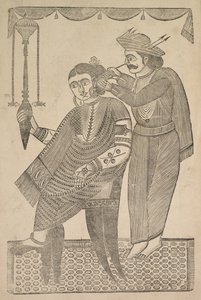 En frisør som renser øret til en kurtisane, 1800-tallet. av Shri Gobinda Chandra Roy