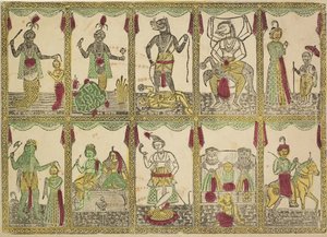Das Avataras, Ti inkarnasjoner av Vishnu, 1800-tallet.