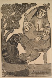 Krishna stryker Radhas føtter