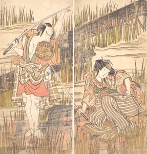 Skuespilleren Onoye Matsusuke med sverdet holdt over hodet med begge hender, ca. 1778. av Shunsho