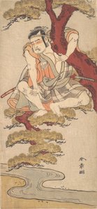 Skuespilleren Otani Hiroemon III ser på fra grenene til et furutre..., ca. 1775. av Shunsho