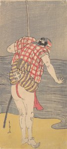 Skuespilleren Otani Hiroemon III som Man Ready to Wade into the Sea with a Drawn Sword, ca. 1775. av Shunsho
