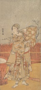 Skuespilleren Sawamura Sojuro III Holding up a Piece of Brocade, sent på 1700-tallet. av Shunsho