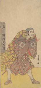 Den femte Ichikawa Danjuro som en Kago-bærer som står nær en Mile Post, ca. 1783-84. av Shunsho