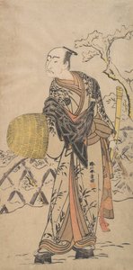 Den første Nakamura Nakazo som en Komuso som står i snøen ved et gjerde, ca. 1775. av Shunsho